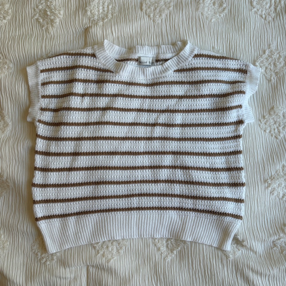 Striped Knit Sweater Vest‎ White Brown Grandpa Core Preppy Sleeveless M